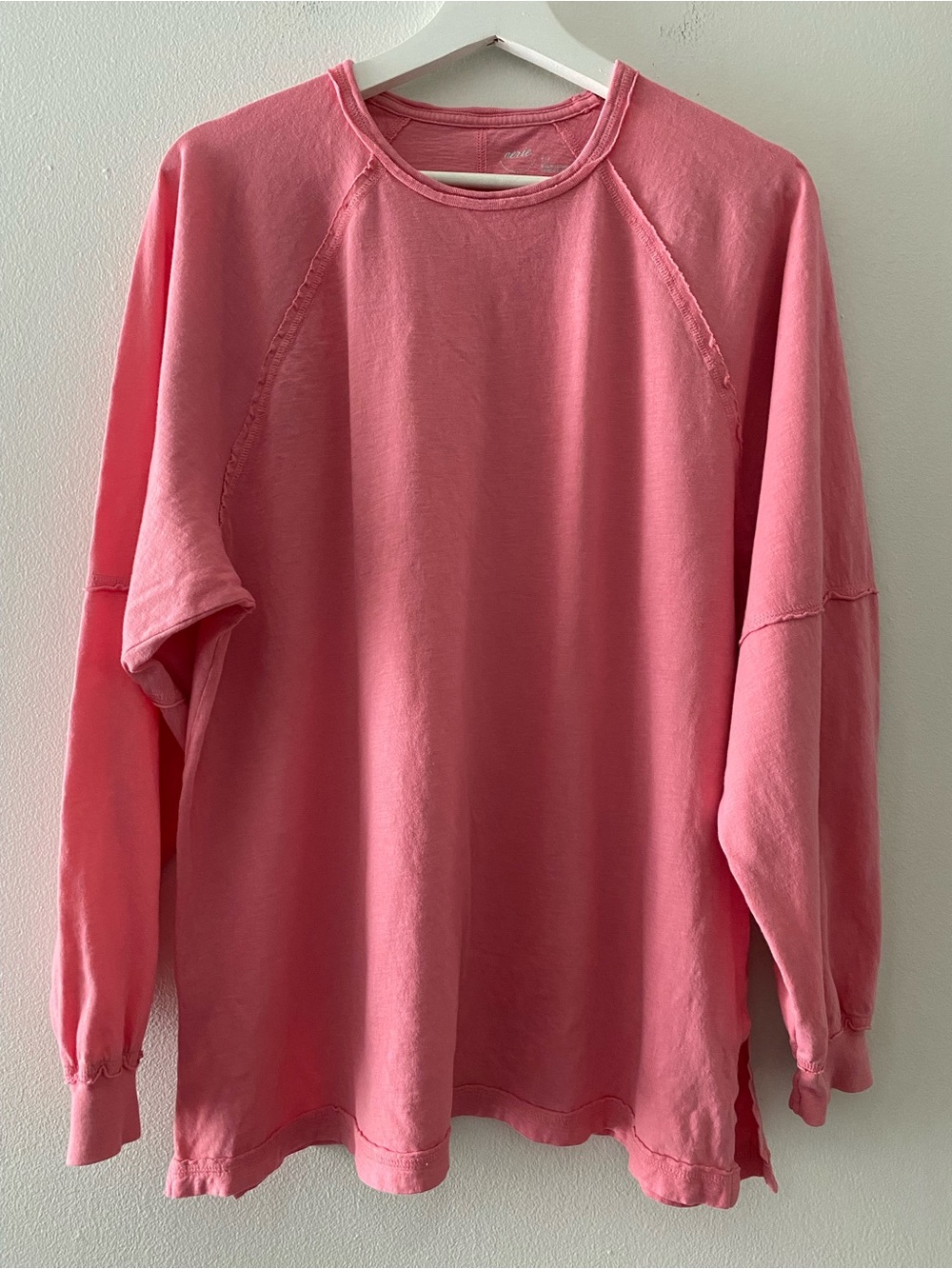 Aerie Coral Pink 100% Cotton Long Sleeve Raw Hem Relaxed Fit Top SP